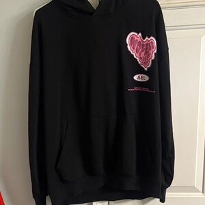 Black Aelfric Eden Hoodie with Pink Heart Design